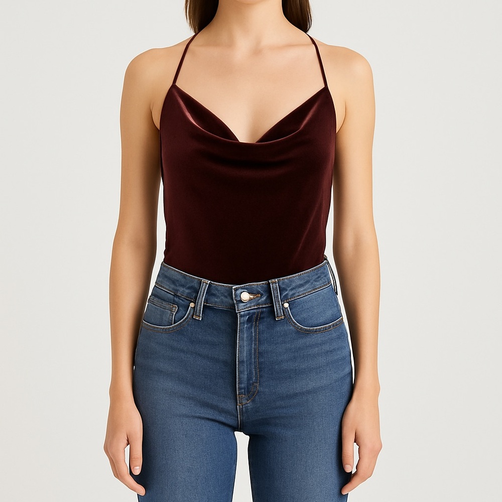 Abercrombie & Fitch Burgundy Velvet Bodysuit